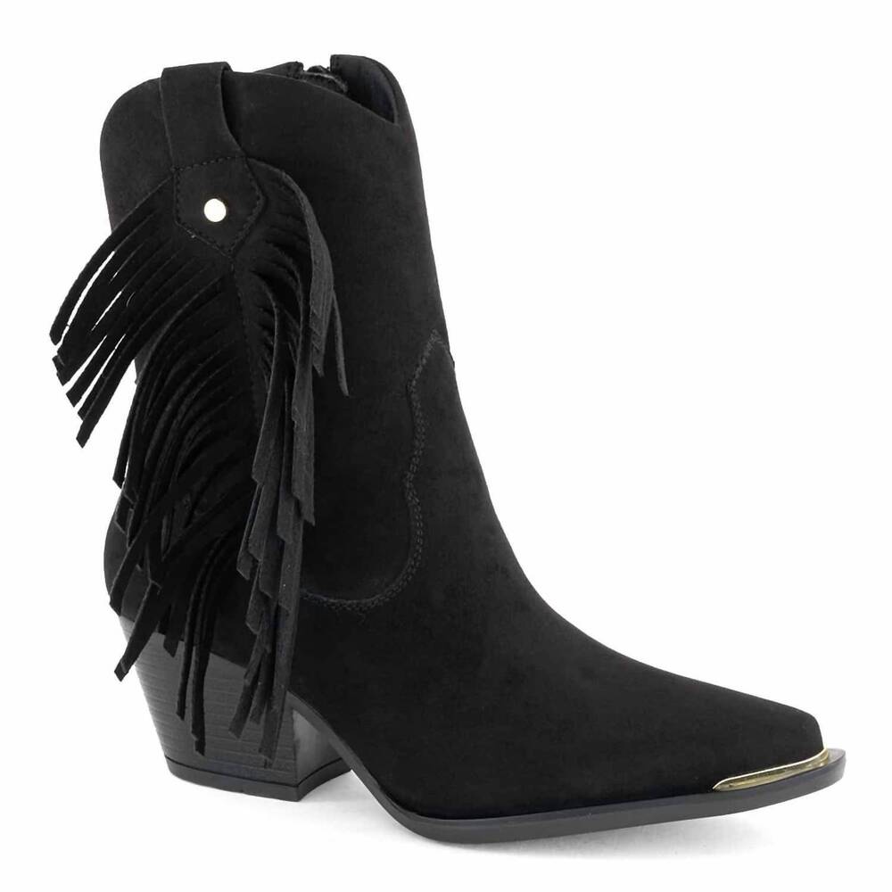 NEW ANDREA women's side fringe low boot in black